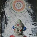 Clown Closeup, acrylic, mixed media on masonite, 24" x 38", by Mary Lottridge