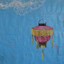 Chinese Lantern, 34" x 31", acrylic and mixed media on paper by Mary Lottridge