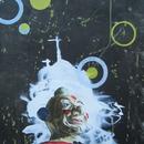 Clown and the Night Sky, 18" x 24", acrylic on mylar